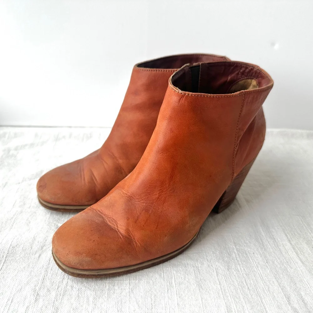 Rachel Comey Mars Leather Ankle Boots Block Heel Casual Whisky‎ Brown 7